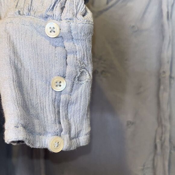 Free People Wishful Moments Neck Tie Blouse Top Wmn’s Sz XS Blue Embroidered LS - Picture 2 of 8